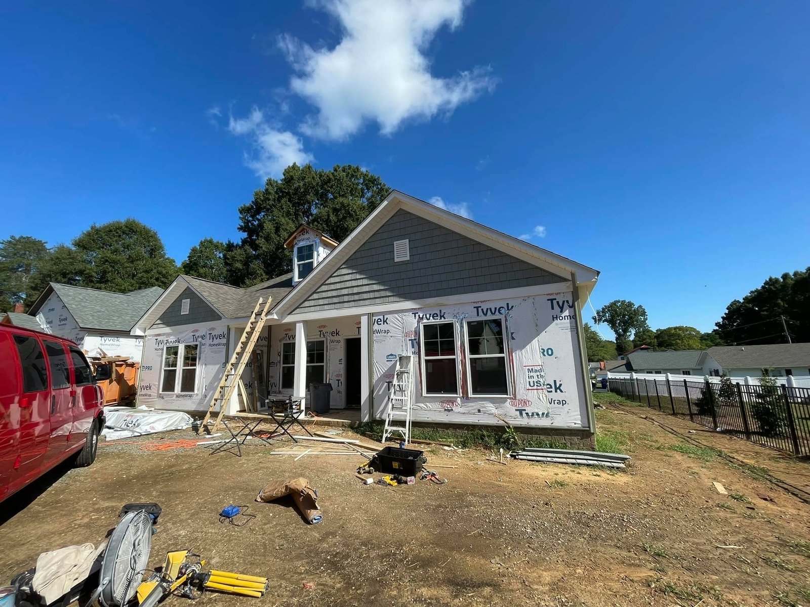 Uwharrie Pro Builders job site, siding and roof wrap stage